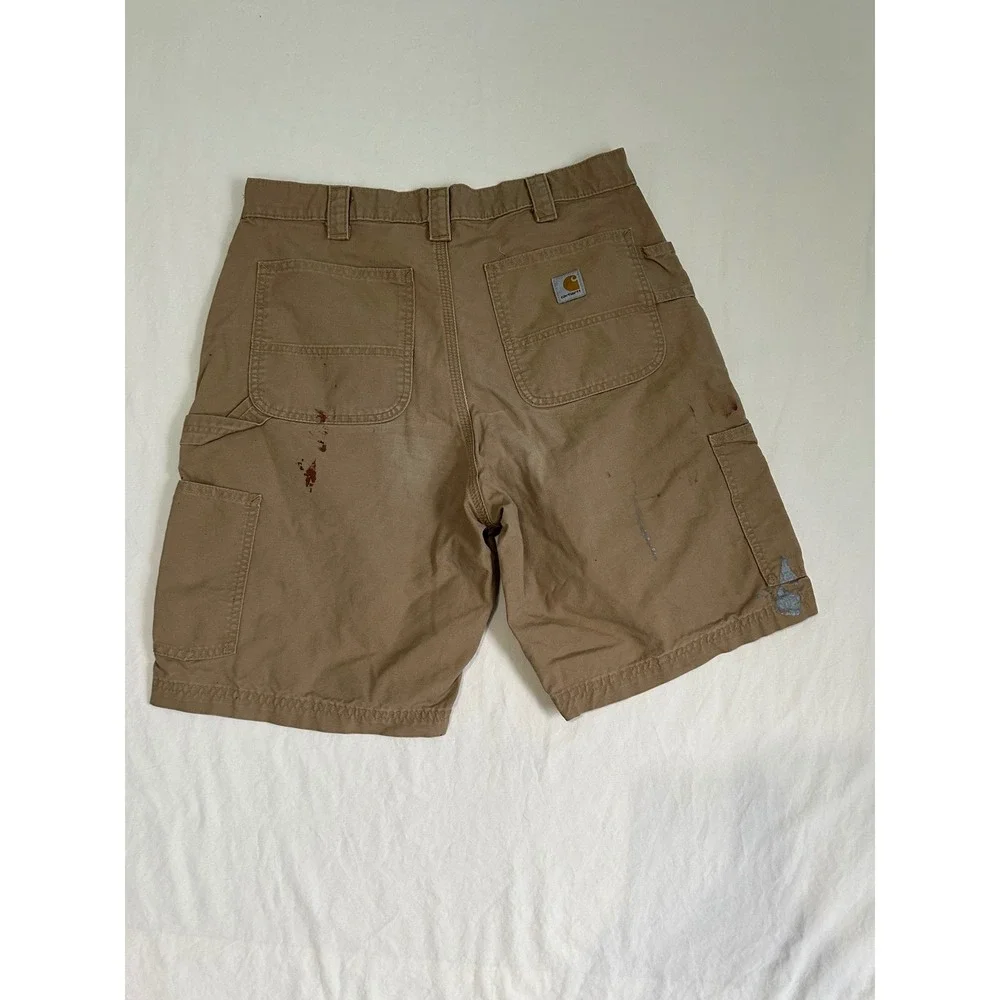 Carhartt Mens Canvas Carpenter Shorts Tan Distressed Paint Splatter Size 34